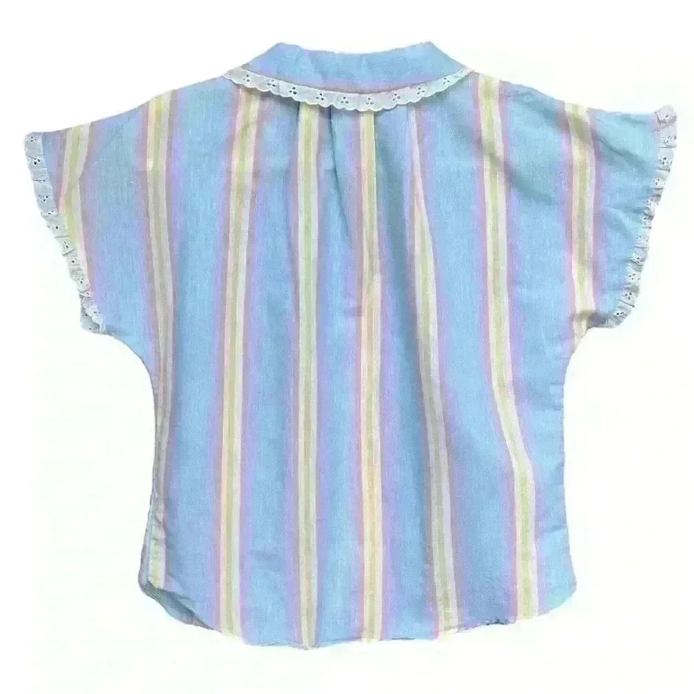 Vintage Pastel Striped Tattletale Shirt with Eyelet Trim Size L - Picture 2 of 5